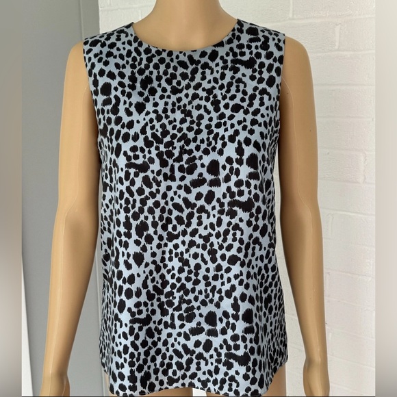 New Theory Silk Leopard Print Slate Blue Sleeveless Blouse Size S New With Tags - Picture 2 of 13